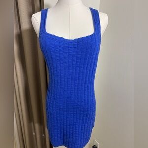 Elegant Blue Ribbed Knit Tank Top